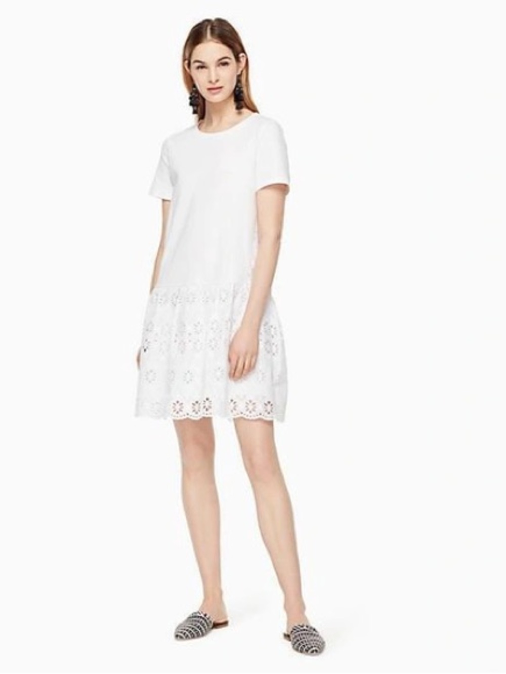 Kate Spade Cotton Eyelet White Tiered Short Sleeve Dress